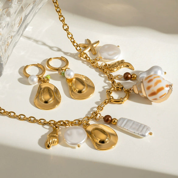 Stainless Steel Pendant Necklace With Clavicle Chain And Titanium Steel Ear Buckle Niche Earrings