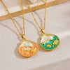 Stainless Steel Pendant Necklace With Cute Cartoon Gradient Oil Drop Multicolor Shell Marine Life Animal Zodiac Pattern And Inlaid With Gold Design