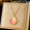 Stainless Steel Pendant Necklace With Cute Cartoon Gradient Oil Drop Multicolor Shell Marine Life Animal Zodiac Pattern And Inlaid With Gold Design