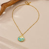 Stainless Steel Pendant Necklace With Cute Cartoon Gradient Oil Drop Multicolor Shell Marine Life Animal Zodiac Pattern And Inlaid With Gold Design