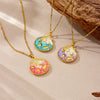 Stainless Steel Pendant Necklace With Cute Cartoon Gradient Oil Drop Multicolor Shell Marine Life Animal Zodiac Pattern And Inlaid With Gold Design