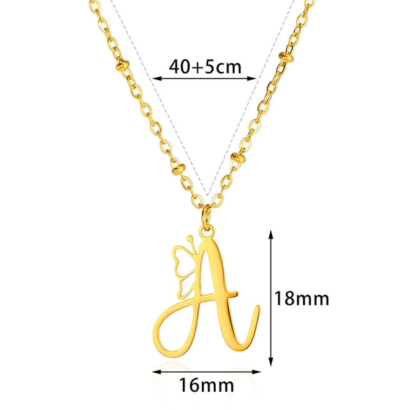 Stainless Steel Pendant Necklace With English Letters And Butterfly Design Electroplated For Women Wholesale