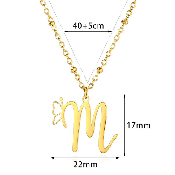 Stainless Steel Pendant Necklace With English Letters And Butterfly Design Electroplated For Women Wholesale