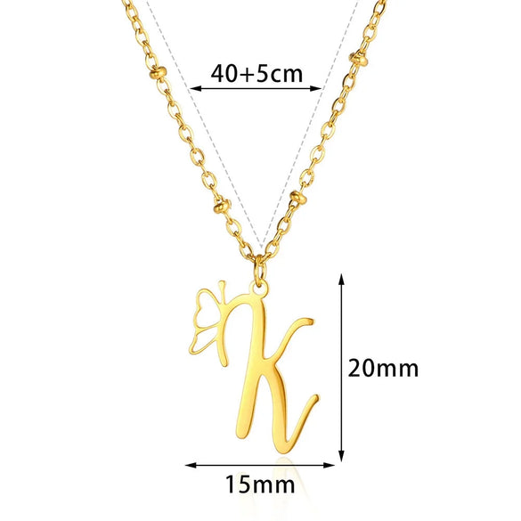 Stainless Steel Pendant Necklace With English Letters And Butterfly Design Electroplated For Women Wholesale