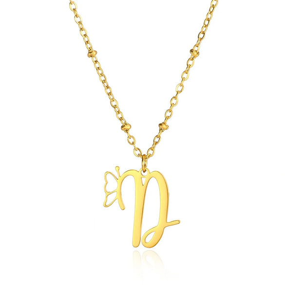 Stainless Steel Pendant Necklace With English Letters And Butterfly Design Electroplated For Women Wholesale