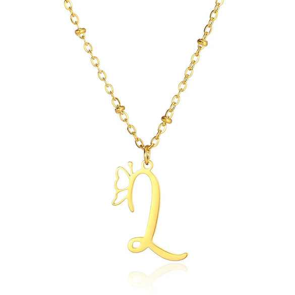 Stainless Steel Pendant Necklace With English Letters And Butterfly Design Electroplated For Women Wholesale