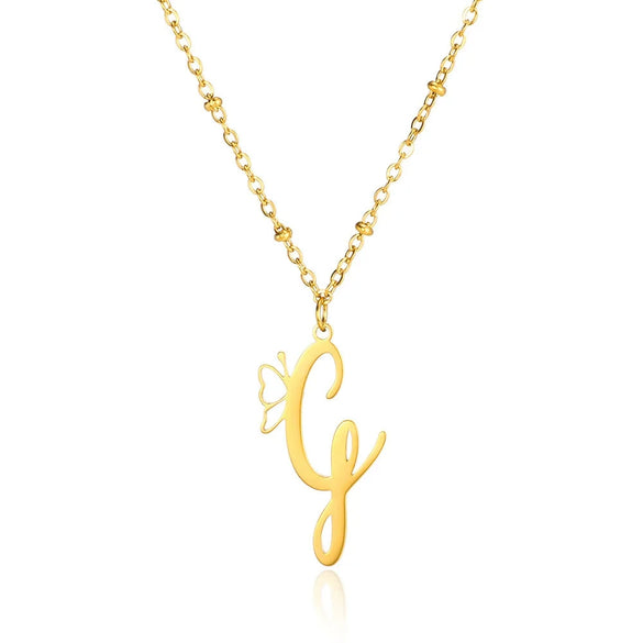 Stainless Steel Pendant Necklace With English Letters And Butterfly Design Electroplated For Women Wholesale