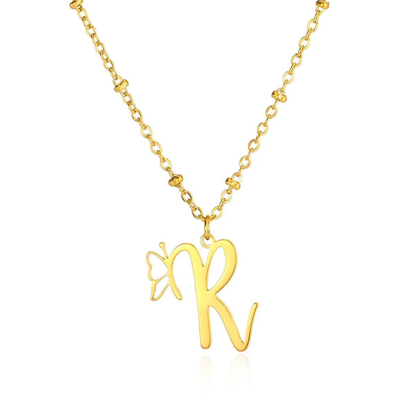 Stainless Steel Pendant Necklace With English Letters And Butterfly Design Electroplated For Women Wholesale