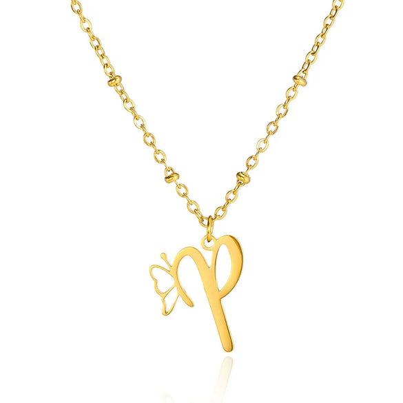 Stainless Steel Pendant Necklace With English Letters And Butterfly Design Electroplated For Women Wholesale