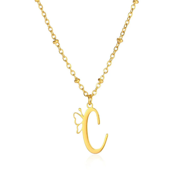Stainless Steel Pendant Necklace With English Letters And Butterfly Design Electroplated For Women Wholesale