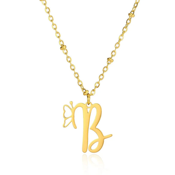 Stainless Steel Pendant Necklace With English Letters And Butterfly Design Electroplated For Women Wholesale