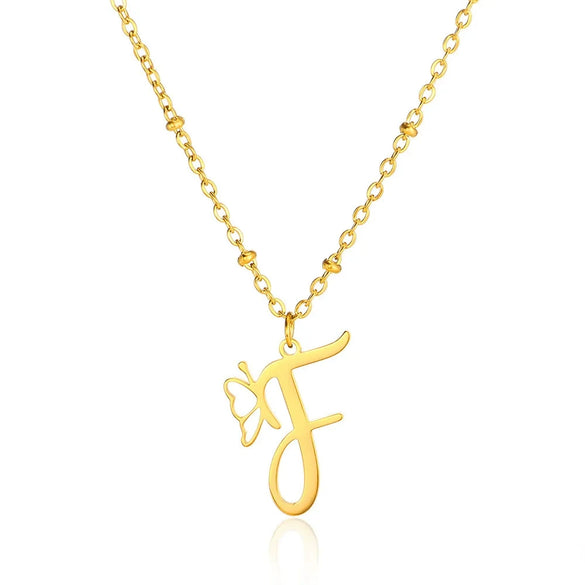 Stainless Steel Pendant Necklace With English Letters And Butterfly Design Electroplated For Women Wholesale