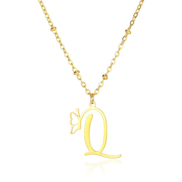 Stainless Steel Pendant Necklace With English Letters And Butterfly Design Electroplated For Women Wholesale