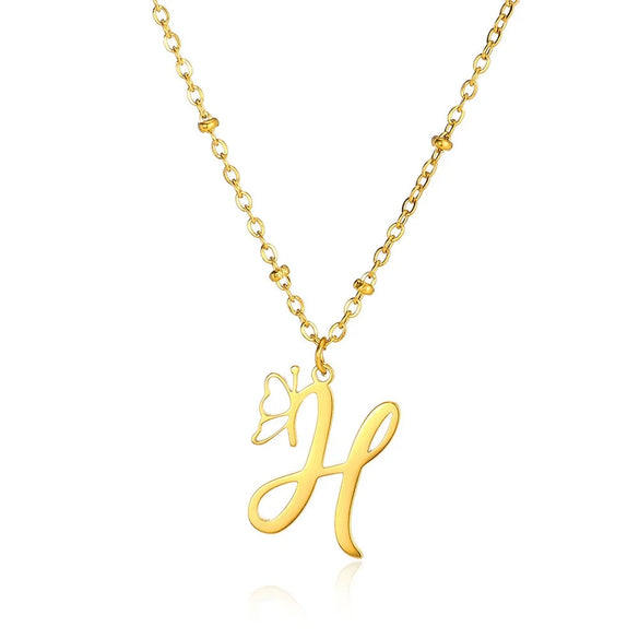 Stainless Steel Pendant Necklace With English Letters And Butterfly Design Electroplated For Women Wholesale