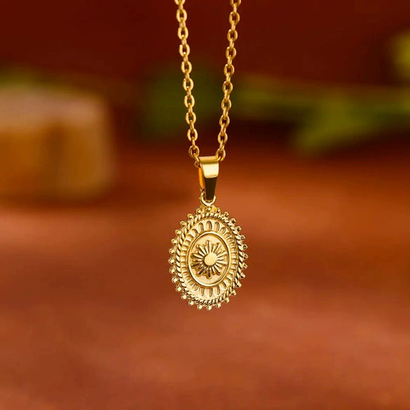 Stainless Steel Pendant Necklace With 18K Gold Electroplating And Small Sun Pendant Unisex Cross Chain