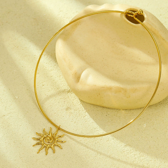 Stainless Steel Pendant Necklace With Small Sun Shape Electroplated Design For Women