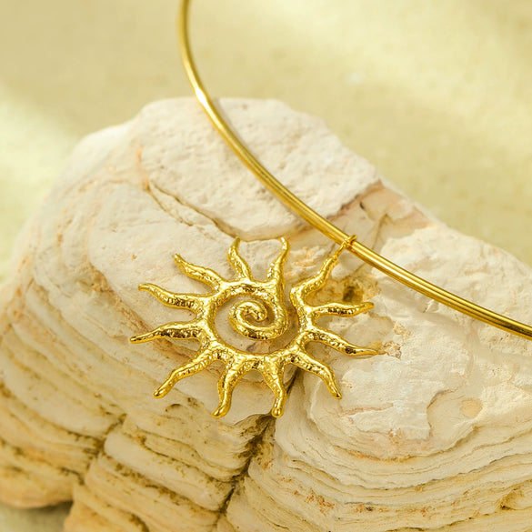 Stainless Steel Pendant Necklace With Small Sun Shape Electroplated Design For Women