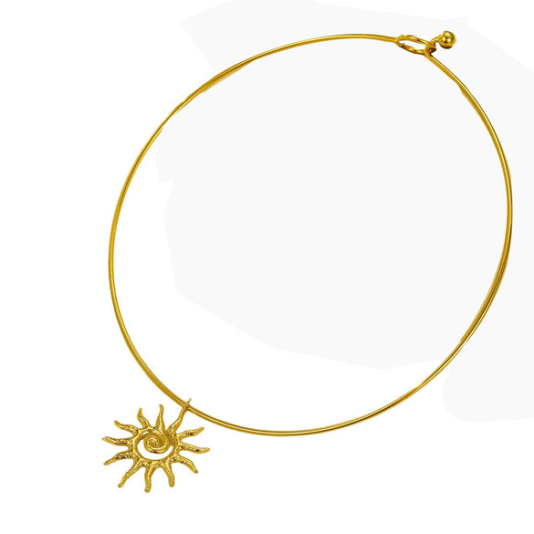 Stainless Steel Pendant Necklace With Small Sun Shape Electroplated Design For Women