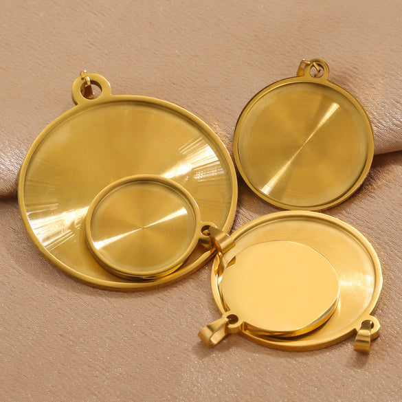 Stainless Steel Pendant With Round Base Tray Carved And Return Pattern Electroplated Accessories