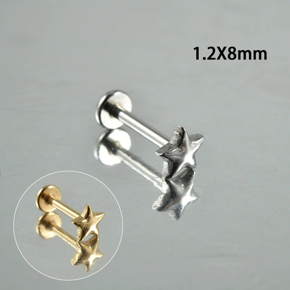 Stainless Steel Perforated Lip Nail Fivestar Heart Moon Chain Earrings Electroplated Simple Style