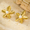 Stainless Steel Petal Texture Pearl Fashion Titanium Steel Earrings Jewelry Electroplated