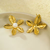 Stainless Steel Petal Texture Pearl Fashion Titanium Steel Earrings Jewelry Electroplated