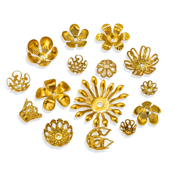 Stainless Steel Petal Torus Bead Cap Jewelry Making Material With Totem Pattern And Electroplating Treatment