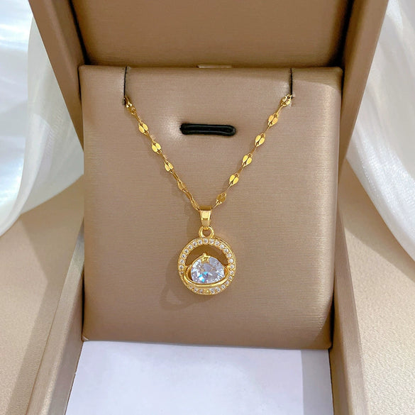 Stainless Steel Planet Geometric Cartoon Style Microencrusted Diamond Necklace For Women