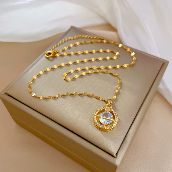 Stainless Steel Planet Geometric Cartoon Style Microencrusted Diamond Necklace For Women