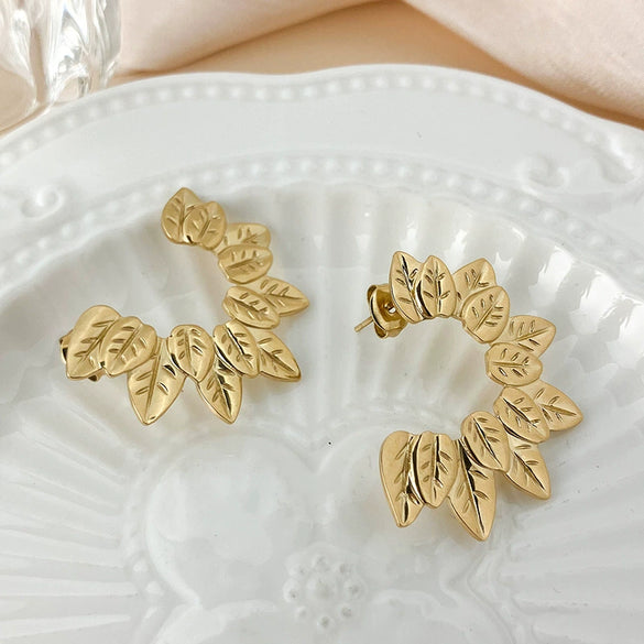 Stainless Steel Plant Flowers Style Cshaped Electroplated Ear Studs