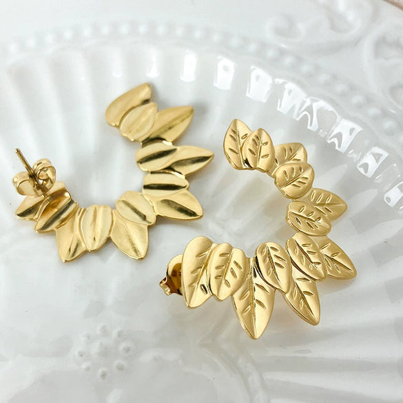 Stainless Steel Plant Flowers Style Cshaped Electroplated Ear Studs