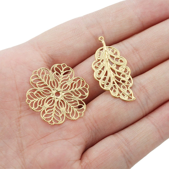 Stainless Steel Plant Flowers Style Leaf Earrings Pendant And Hairpin Accessories With Electroplating
