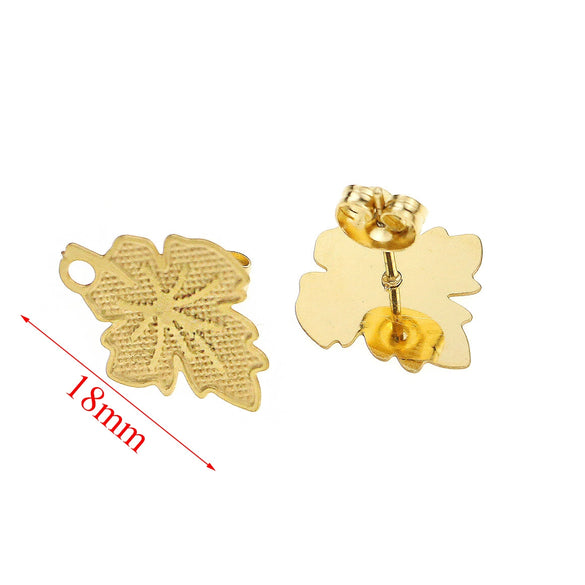 Stainless Steel Plant Flowers Style Leaf With Ring Round Bead Earring Accessories Vacuum Gold Plated Handmade
