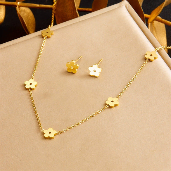 Stainless Steel Plants And Flowers Fashion Accessories Set Necklace Earrings Bracelet Electroplating
