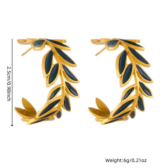 Stainless Steel Plants And Flowers Style Gold Plated Jewelry Set For Women Earrings Necklace