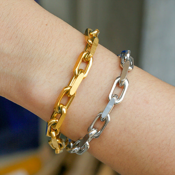 Stainless Steel Plated Cuban Coarse Chain Hiphop U Shape Unisex Bracelet With Electroplating Treatment