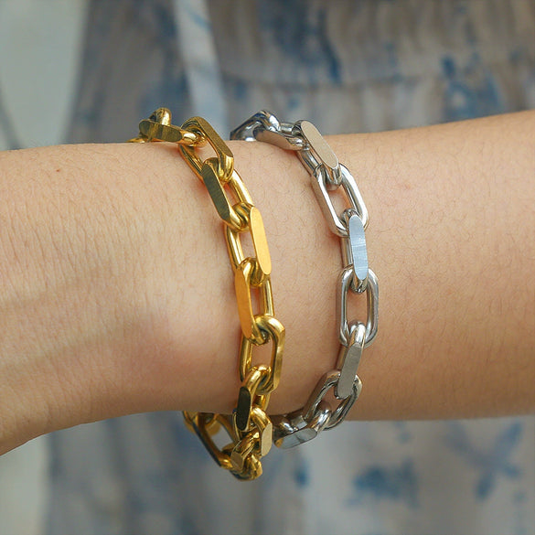 Stainless Steel Plated Cuban Coarse Chain Hiphop U Shape Unisex Bracelet With Electroplating Treatment