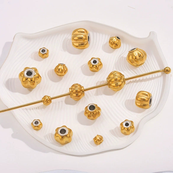 Stainless Steel Plated 18K Gold Baroque Pumpkin And Lantern Beads Handmade Diy Bracelet With Totem Pattern