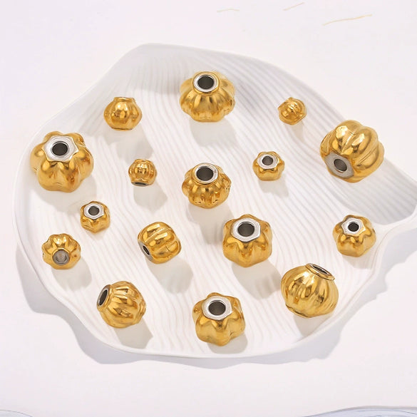 Stainless Steel Plated 18K Gold Baroque Pumpkin And Lantern Beads Handmade Diy Bracelet With Totem Pattern