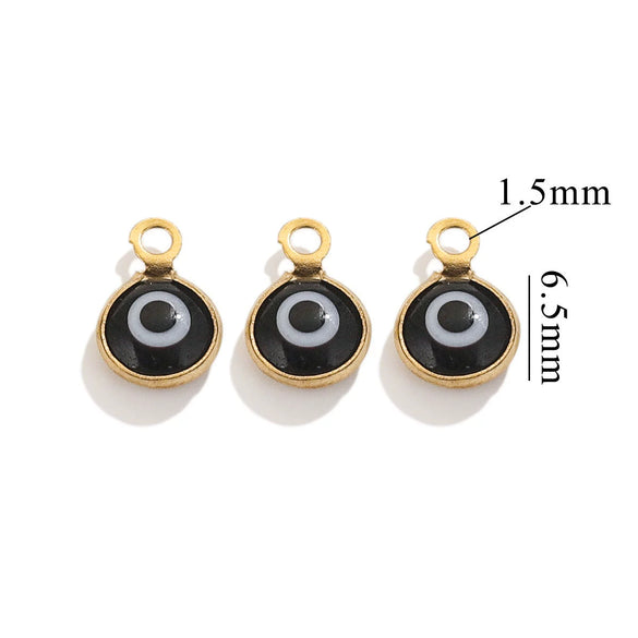 Stainless Steel Plated 18K Gold Doublesided Oil Drop Demon Eye Pendant Diy Connection Accessories Round Shape Electroplating Process