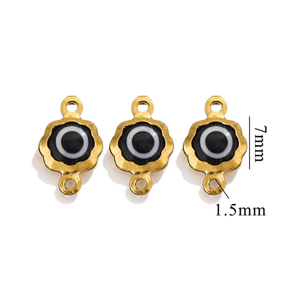 Stainless Steel Plated 18K Gold Doublesided Oil Drop Demon Eye Pendant Diy Connection Accessories Round Shape Electroplating Process