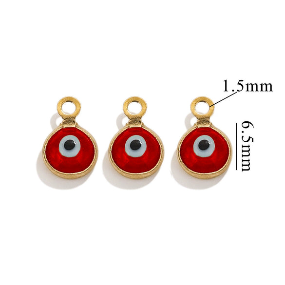 Stainless Steel Plated 18K Gold Doublesided Oil Drop Demon Eye Pendant Diy Connection Accessories Round Shape Electroplating Process