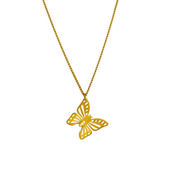 Stainless Steel Plated 18K Gold Hollowout Butterfly Bow Pendant Necklace For Women