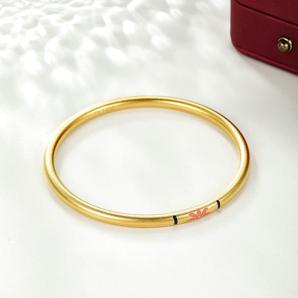 Stainless Steel Plated 24K Gold Retro Bracelet Engraved With Lotus Pattern