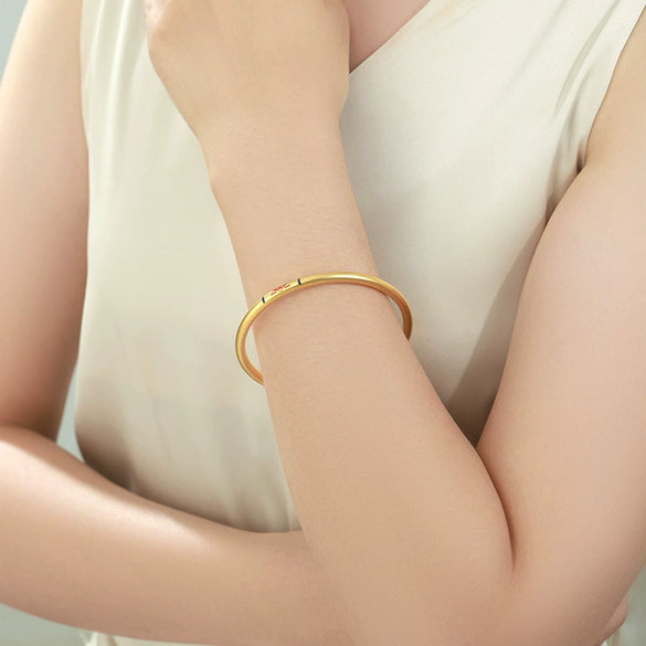 Stainless Steel Plated 24K Gold Retro Bracelet Engraved With Lotus Pattern