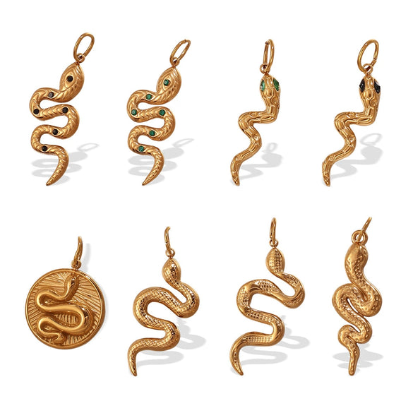 316L Stainless Steel Plated 18K Gold Round Pendant Snake Crystal Fashion Jewelry Accessories