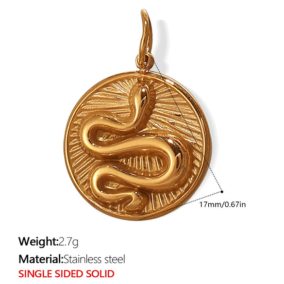 316L Stainless Steel Plated 18K Gold Round Pendant Snake Crystal Fashion Jewelry Accessories