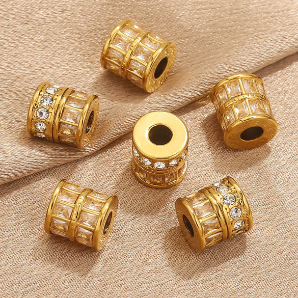 Stainless Steel Plated Rectangular And Round Beads Handmade Diy Bracelet Beads With Totem Pattern And Electroplating Process