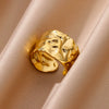 Stainless Steel Pleated Geometric Open Ring For Women Electroplated