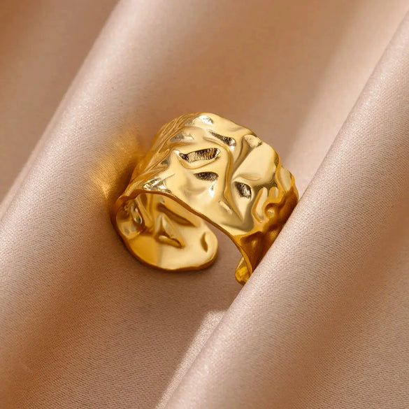 Stainless Steel Pleated Geometric Open Ring For Women Electroplated